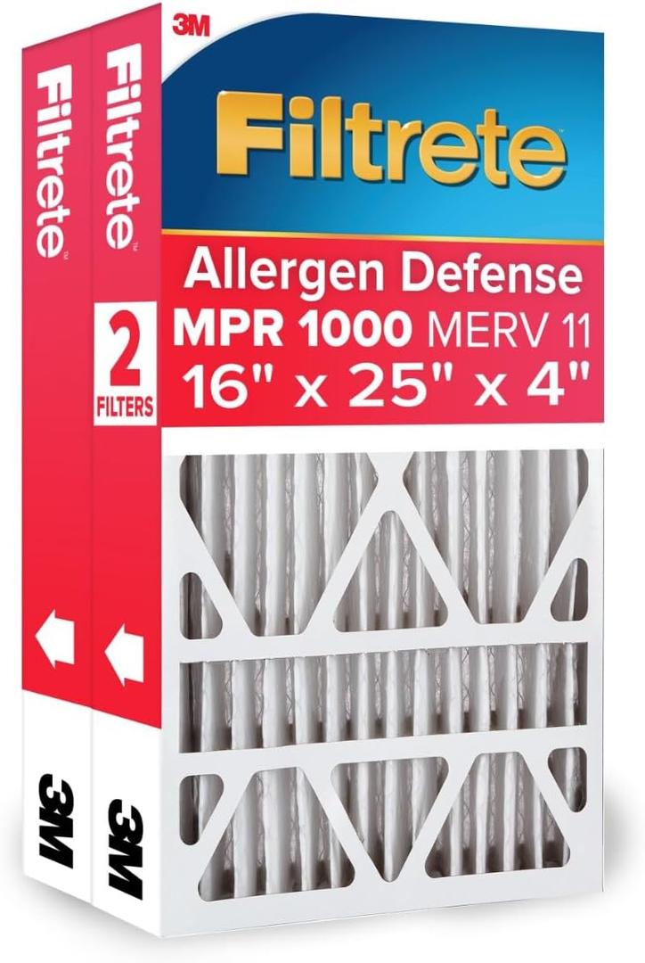 Filtrete 16x25x4 Air Filter MERV 11, MPR 1000 Micro Allergen Defense 1-Pack, Fits Lennox & Honeywell, AC Furnace HVAC Filters for Home, Pleated Electrostatic (Actual Size 15.88x24.56x4.31 in)
