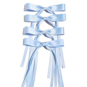 Ayesha Blue Hair Bows Clips Ribbon Bows with Long Tail Blue Bows Barrettes Hair Accessories for Women Girls 4PCS
