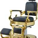 Grace&Grace Vintage Barber Chair for Barbershop,Heavy Duty Recline Salon Chair for Hair Beauty Stylist Tattoo Home (Golden-Black)
