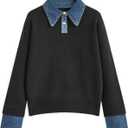 GUNEST Womens Oversized Sweater Cozy Chunky Long Sleeve Mock Turtleneck V Neck Button Down Denim Polo Pullover Tunic Sweaters (Large, Black)