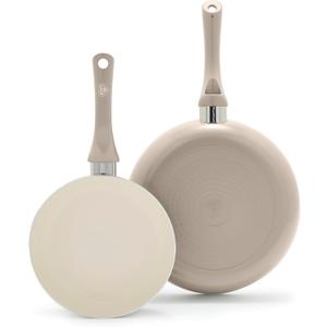 GreenLife 2-Piece Nonstick Frying Pan Set, 8 & 10 Skillets, Non-Toxic Ceramic Cookware, Dishwasher Safe, Stay-Cool Handles, Induction Ready, Fast Heating, Omelet Pan, PFAS Free, Beige Taupe