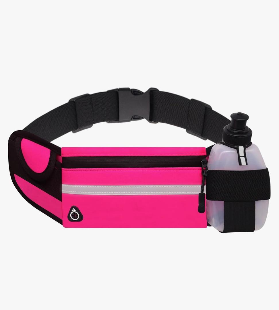 Running Belt with Water Bottle Holder, Plus Size Designer Waterproof Fanny Pack for Women Girls Kids iPhone Cell Phone Pouch, Waist Bag for Hiking,Runner,GYM,Workout,Sport Bum Hip Bags Pink