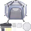 Pop up Playpen Portable Backpacking Tents - Beach Tent, Foldable, Portable W/Canopy, Travel Bag, & Mosquito Net - Pop Up Pack and Play Tent for Indoor & Outdoor(Anchor Grey)