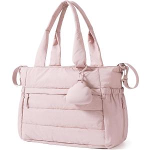 BAGSMART Diaper Bag Tote, Hospital Bag for Labor Delivery, Puffy Maternity Travel Diaper Tote, Baby Bag with Pacifier Case (Pink)