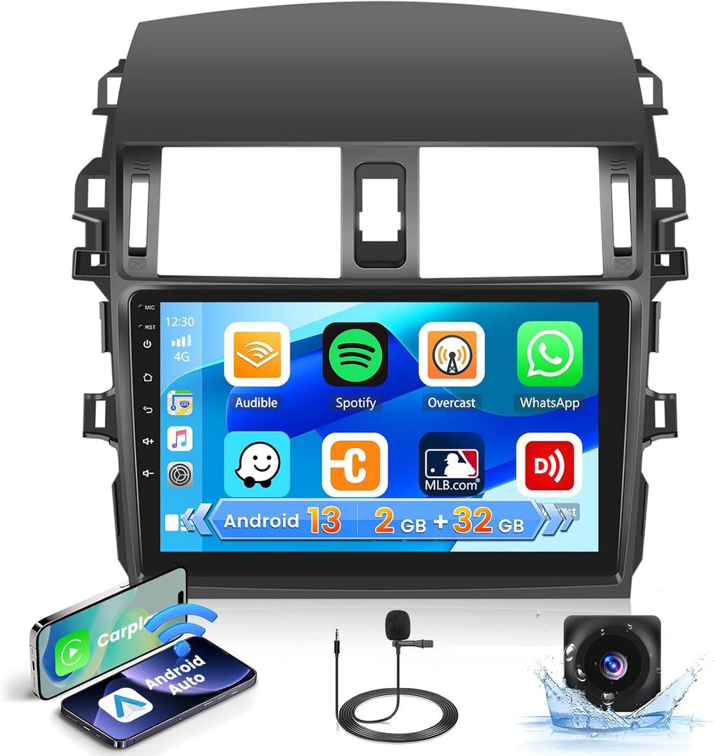 Upgrade Android Radio for Toyota Corolla 2009-2013-Car Stereo with Wireless Carplay & Android Auto-9'' Touch Screen for Corolla Radio-WiFi GPS EQ SWC FM RDS Dual USB+AHD Backup Camera -2+32G