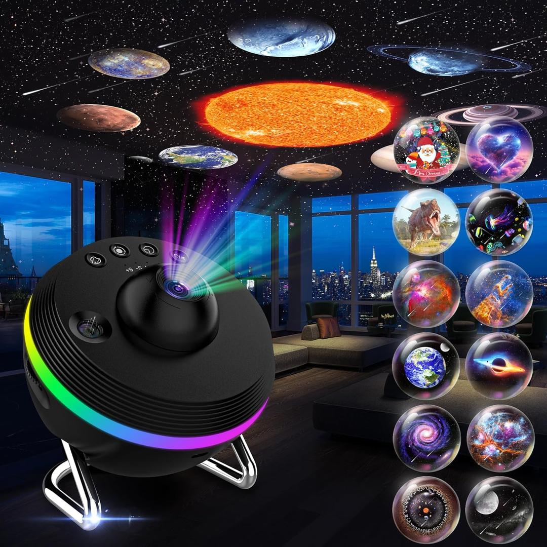 Star Projector, 13 in 1 HD Planetarium Galaxy Projector for Bedroom, Star Projector Galaxy Light with Timer, Meteor & RGB Lighting Effects, Space Night Light Projector for Kids, Adults (Black)