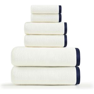 Luxury Bath Towels Set of 6,2 Bath Towels, 2 Hand Towels, 2 WashCloths,100% Cotton Soft & Highly Absorbent Silk Hemming Towels for Bathroom, Gym, Spa, Hotel, White