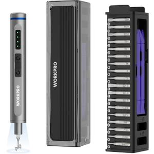 WORKPRO Mini Electric Screwdriver with Magnetizer, 36 S2 Steel Bits & 2 Pry Bars, 3.7V Rechargeable Precision Screwdriver Set for Phone Camera Laptop