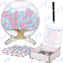AceOrbit 63 Pcs Gender Reveal Guest Book Boy or Girl Guest Voting Book Alternatives Set Gender Reveal Decorations Gifts Ideas with 60 Wood Slices for Baby Shower Voting Games Party Supplies(Tree)
