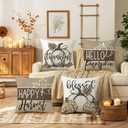 Fall Pillow Covers 18x18 Set of 4 Linen Vintage Floral Pillow Covers Pumpkin Decorative for Couch Bed Farmhouse Decorations for Home Gray Pillow Cover