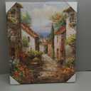 Italy Town Painting Tuscany Wall Art Streets of Mediterranean Towns Canvas Prints Landscape Picture Framed Ready to Hang Farmhouse Decor 20 x 24 Inch (23.6"L x 19.7"W, V01)
