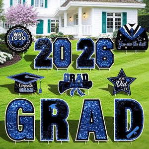 Class of 2026 Yard Signs, 11PCS Blue Black 2026 Graduation Yard Decorations Large Congrats Grad Lawn Sign with Stakes for Outdoor Senior High School College Garden Prom Send Off Party Decor Supplies