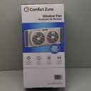 Comfort Zone Window Fan for Bedroom, 9 inch 3 Speed Dual Fans with Auto-Locking Expanders, Window Exhaust Fan, Removeable Bug Screen, White