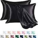 MR&HM Satin Pillowcase for Hair and Skin, Silk Satin Pillowcase 2 Pack, Queen Size Pillow Cases Set of 2, Silky Pillow Cover with Envelope Closure (20x30, Black)