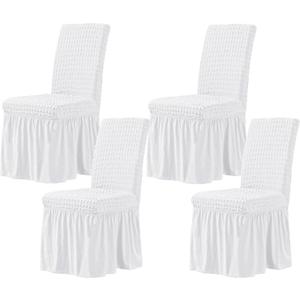 CHUN YI White Chair Covers for Dining Room Set of 4, Universal Stretch Dining Room Chair Covers with Skirt, Removable Parsons Chair Slipcover for Kitchen Wedding Party Banquet (4Pcs)