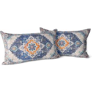 Snycler Blue Boho Throw Pillow Covers Set of 2 Monaco Rug Carpet Double Sided Pattern Cotton Soft Pillow Case Cushion Cover Pillowcase for Garden Couch Sofa Bed Decorative 12x20 inch