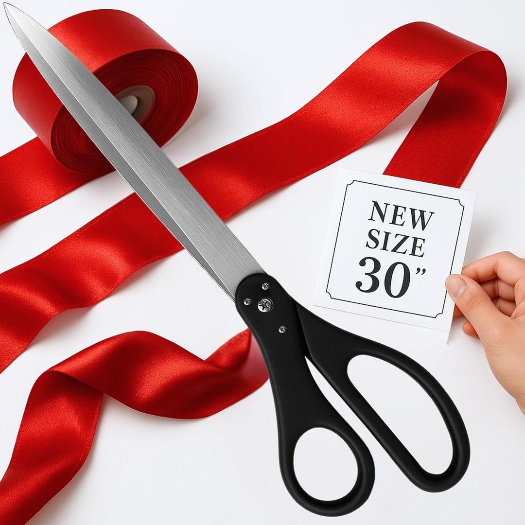 30 Inch Black Giant Scissors  Extra Large Ceremonial Cutting Tool with Red Ribbon for Grand Opening Event Supplies Decorations and Business Celebrations