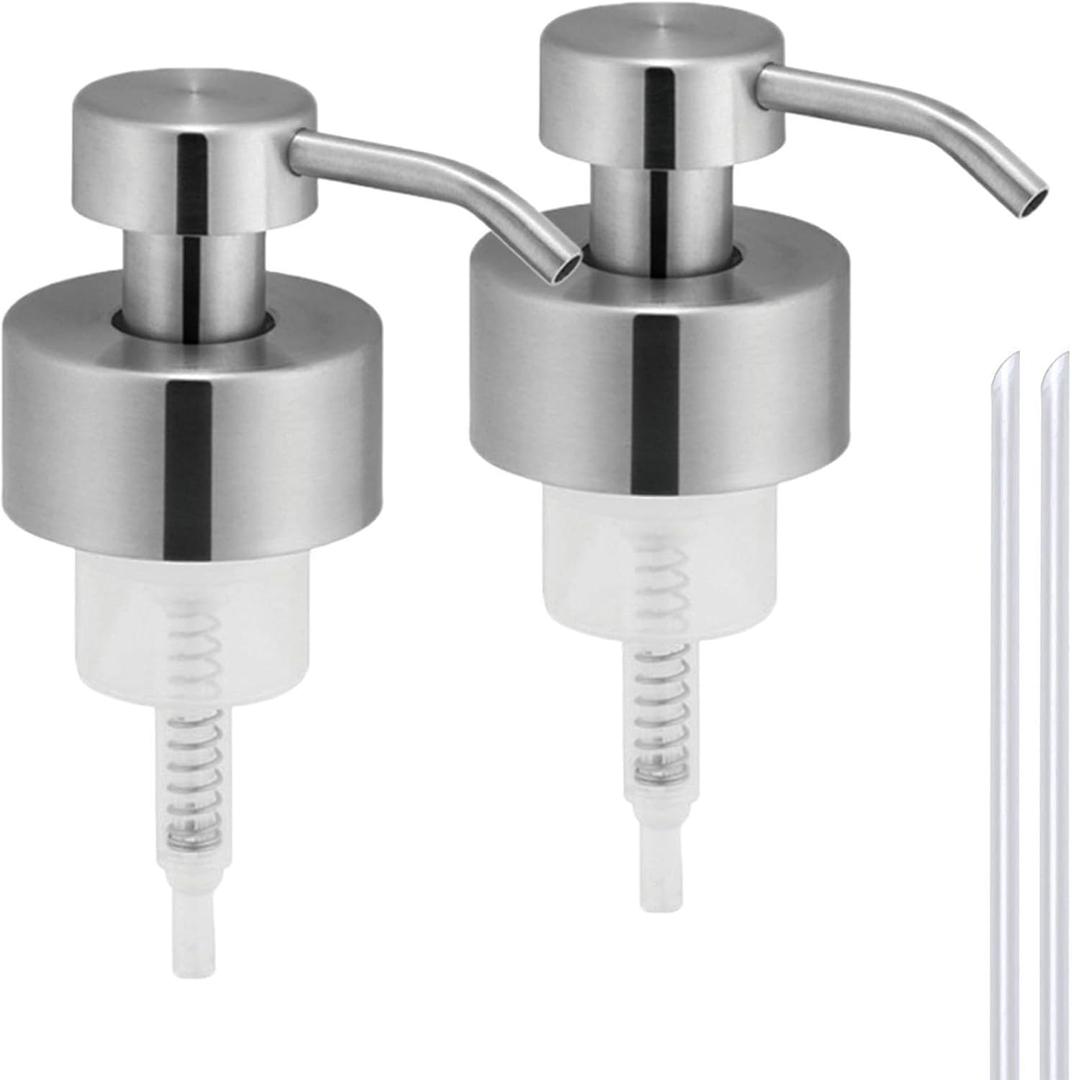 Foam Soap Dispenser Pump Replacement (2-Pack) - 44mm/1.7" Thread Compatible, Stainless Steel Heavy-Duty Rustproof Foaming Pumps for Thick Liquids