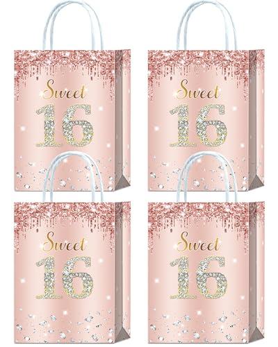YanZonic Sweet 16 Party Decorations Bags - 16 Pcs Sweet 16 Party Favor Bags for Rose Gold 16th Birthday Decorations, Stylish 16th Birthday Decorations for Girls