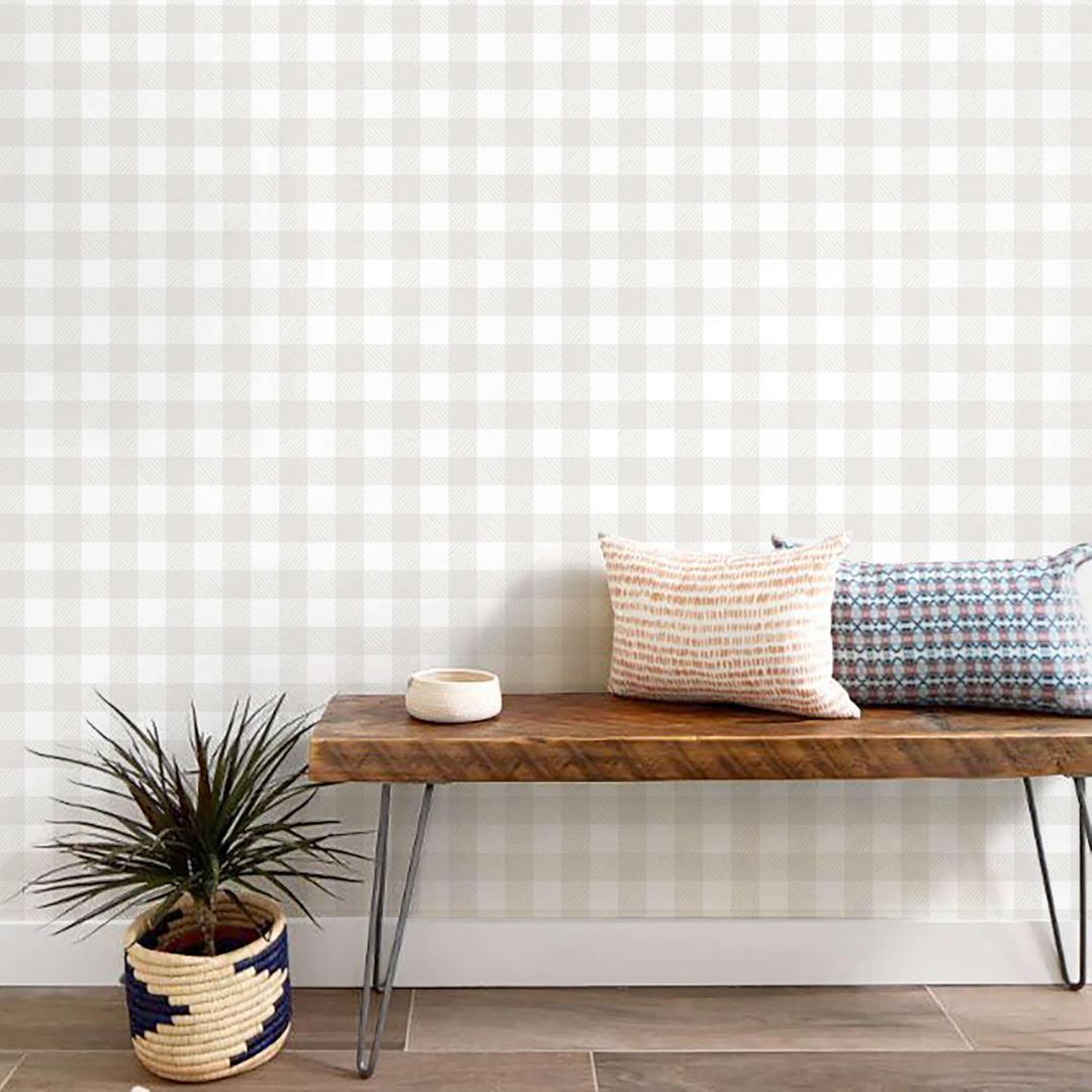 Heroad 17.3"x385" Plaid Peel and Stick Wallpaper Neutral Wall Paper Boho Checkered Contact Paper Self Adhesive Removable Wallpaper for Bathroom Kitchen Cabinets Waterproof Decor Vinyl Roll