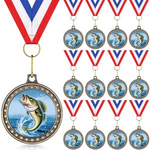 Quelay Fishing Medals 2" Fishing Award Medals with Neck Ribbons Fish Competition Trophy Prizes for Deep Sea Fishermen