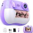 Instant Print Camera for Kids Christmas Birthday Gifts for Girls Boys HD Kids Digital Video Cameras for Toddler, Portable Toy for 3 4 5 6 7 8 9 10 11 12 Year Old with 32GB & 250 Print Paper, Purple