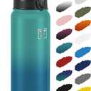 Fanhaw 32 Oz Insulated Stainless Steel Water Bottle - Chug Lid | Leak & Sweat Proof, Anti-Dust | For Kids, Women, Men (Green Blue)