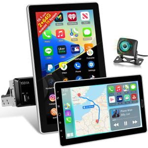 [2+64G] Android Single Din Manual Rotate Car Radio: NHOPEEW10.1 inch 1280*720 Adjustable Touchscreen Stereo - Wireless Carplay & Android Auto, 5G/WiFi, GPS, Mirror Link, Split Screen + Backup Camera