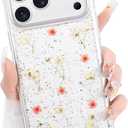 Peerok for iPhone 17 Pro Max Clear Case Natural Flowers Pattern, Cute Glitter Pink Floral Cases Slim Soft TPU Protective Women Girly 17 ProMax Phone Cover for 6.9Inch, Gypsophila Pink