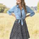 SeekMe Womens Denim Shirts Tie Front Crop Top Button Down Chambray Jean Shirts (Blue, M)