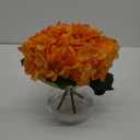 Hollyone Hydrangea Artificial Flowers in Vase Orange Silk Fake Flowers Arrangements with Glass Vase with Faux Water Faux Floral Bulk Bouquet for Office Table Centerpiece Shelf Home Decoration