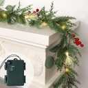 DR.DUDU Christmas Garland Decorations, 6FT Garlands with Lights Timer Indoor Decoration Pre-Lit Green Garland with Pine Cones Red Berry for Mantle Outdoor Fireplace Stairs Holiday Winter Decor