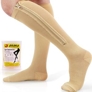 Ailaka Medical 15-20 mmHg Zipper Compression Socks Women Men (Small/Medium (1 Pair), Beige)
