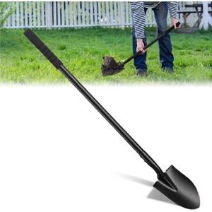 Small Shovel for Digging with Metal Handle, 43.7 Inch Heavy Duty Garden Shovel, Trench Shovels Ideal for Digging Gardening Trenching Planting Camping Transferring Scooping, Black