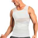 TAILONG Men's Compression Shirt for Body Shaper Slimming Vest Tight Tummy Underwear Tank Top (Large, White)