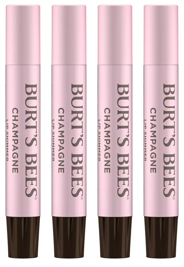 Burt's Bees Shimmer Lip Tint Set, Tinted Lip Balm Stick, Moisturizing for All Day Hydration with Natural Origin Glowy Pigmented Finish & Buildable Color, Champagne (4-Pack)