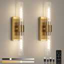 Battery Operated Wall Sconce Set of Two, Rechargeable Wall Sconce, Gold Wall Lamp with Remote Controls, Indoor Non-Hardwired Bedside Wall Sconces, Gold Vanity Light for Bedroom, Hallway, etc (20.66 IN - Gold)
