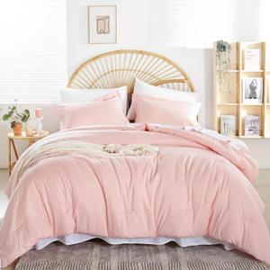 weigelia Pink Comforter Sets Full Size Comforter Set with Sheets 7 Piece Soft Microfiber Comforters Set for Women Blush Lightweight Alternative Comforter for All Season