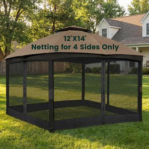 OLILAWN Gazebo Universal Replacement Mosquito Netting, Upgrade 12' x 14' Outdoor Canopy Net Screen 4-Panel Sidewall Curtain, with Zippers, Easy to Install, Fit for Most Gazebo 12x14 Canopy, Black