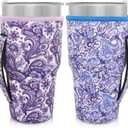 Neoprene Insulated Sleeves Cup Holder with Handle for 30oz - 32oz Tumbler Cups, Reusable Iced Coffee Cup Sleeve For XLarge 38-42oz Coffee cups(Paisley(2 Pack))