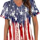 CM-Kid 4th of July Patriotic Shirt for Women American Flag Clothing Summer V Neck Short Sleeve USA Outfit Tee Top (S)