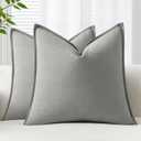 EMEMA Decorative Linen Throw Pillow Covers 24x24 Inch Light Grey Boho Farmhouse Neutral Couch Throw Pillows for Bed Pack of 2 Accent Pillowcase Modern Sofa Cushion Livingroom Home