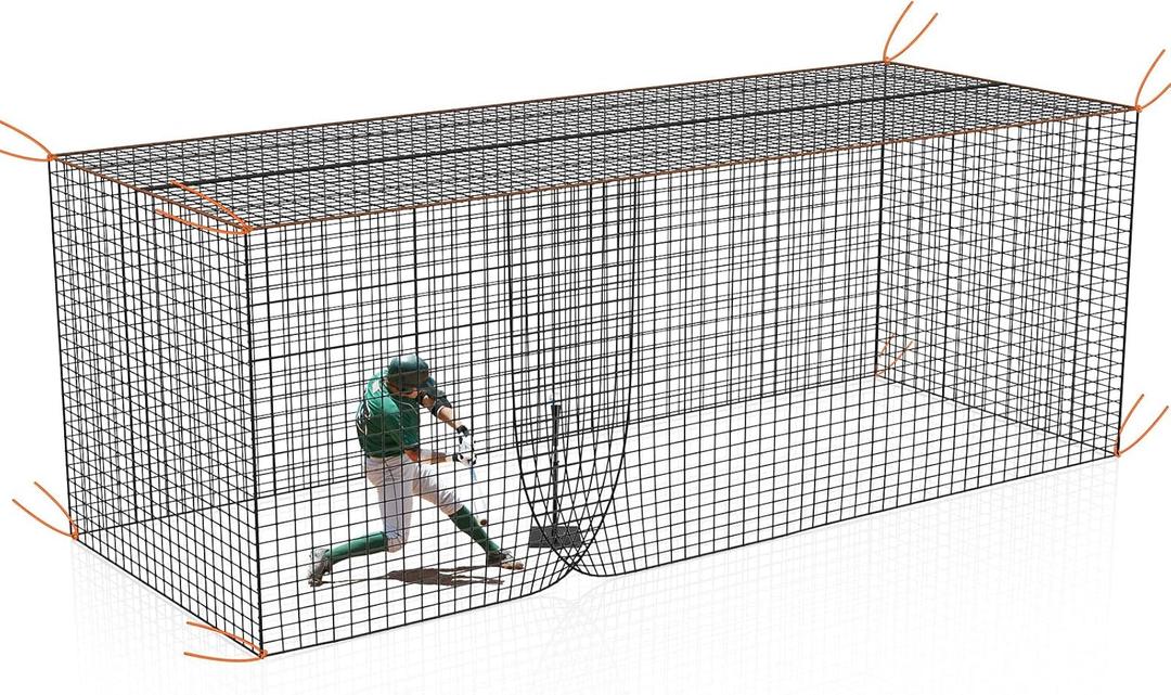 8x8x20 /10x10x35/12x12x55ft Heavy Duty Enclosed Batting Cage Net With Door, Only Net, No Poles and Frame, Professional Softball Baseball Nets for Batting and Pitching, Batting Cages for Backyard