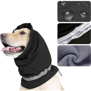Dog Neck Gaiter-Snowproof Winter Thicken Head Warmer Adjustable Ear Wraps for Dog,Snood Ear Protector with Reflective Tape (L(Neck Girth:19.7"-25.2"), Black)