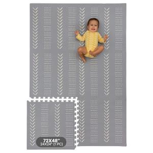 Childlike Behavior Baby Play Mat - 72x48-Inch Tummy Time Mat - 6-Piece Interlocking Foam Floor Tiles for Toddlers - Soft Waterproof for Floor Play and Crawling - Grey
