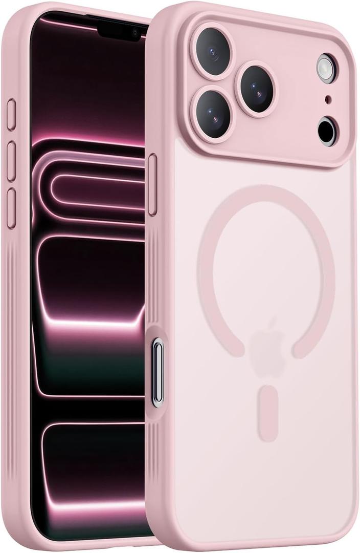 Designed for iPhone 17 Pro Case, Compatible with MagSafe, [Camera Protection] [15FT Military Drop Protection] Shockproof Translucent Matte Anti-Slip Phone Case, 6.3", Pink