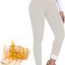 NEW YOUNG Thick Fleece Lined Leggings Women-High Waisted Winter Thermal Warm Yoga Pants Tummy Control (Large, 5-ivory)