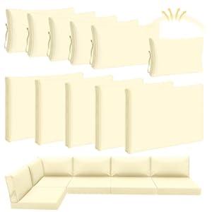 Patelai Patio Cushion Slipcovers Outdoor Sectional Cushion Covers for Furniture Patio Sofa Couch 3 Sizes, Replacement Covers Only(25.4 x 25.4X 3.54, Beige, 11 Pcs)