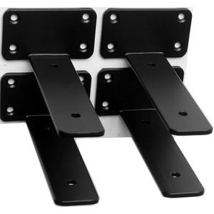 4 Pack - 5 inch Black Hidden L Shelf Bracket (1/ 5 Inch Thicked) Iron Floating Shelf Brackets Rustic Industrial Metal Brackets for Shelf Support