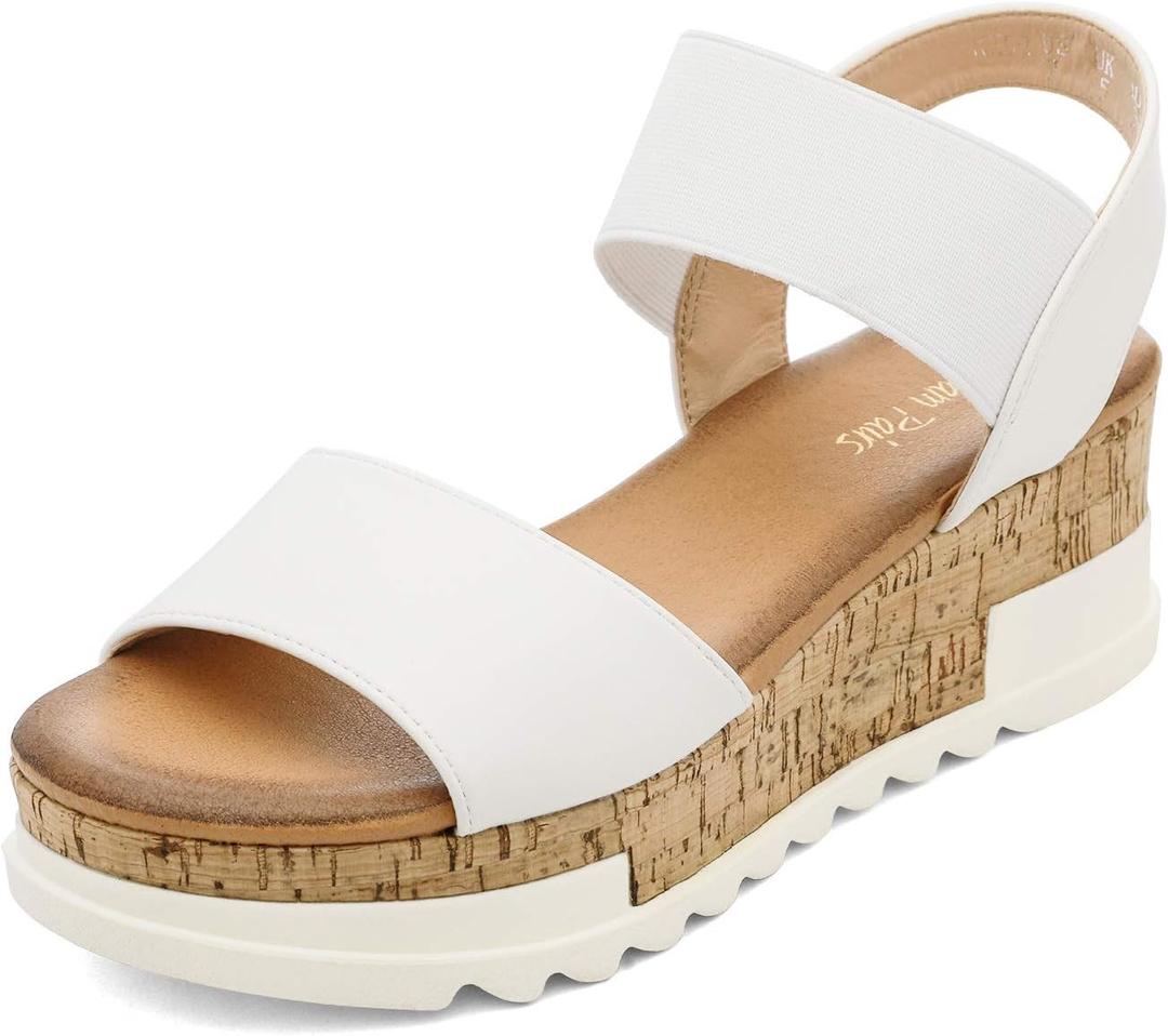 DREAM PAIRS Women's Open Toe Ankle Strap Casual Flatform Platform Wedges Sandals (7, White-2)